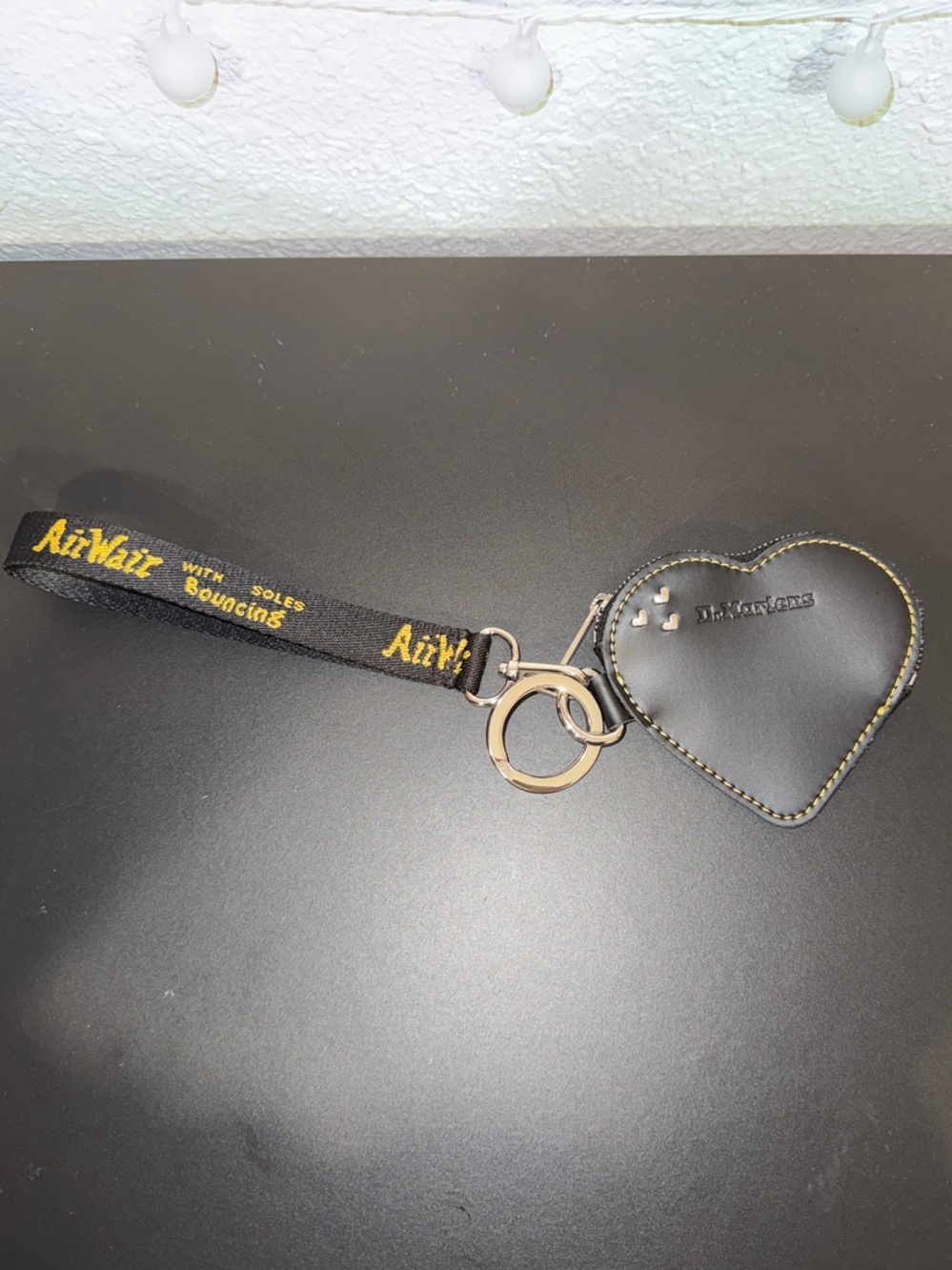 Dr. Martens Black Heart Keychain Wristlet in Kiev Leather